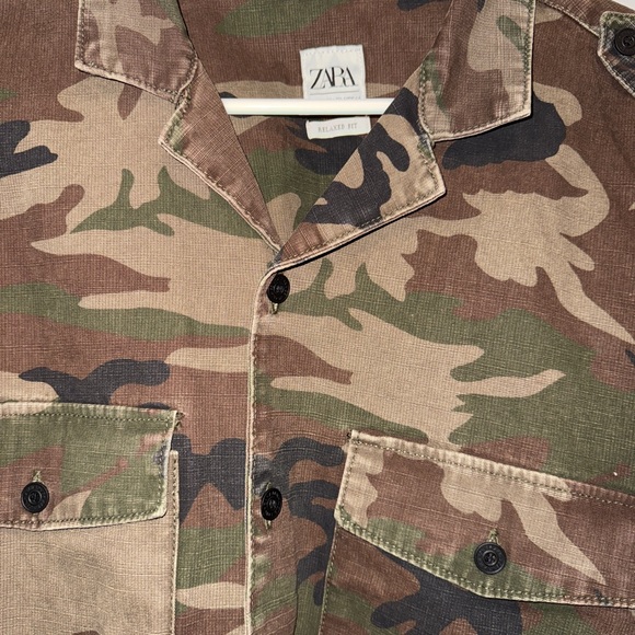 Zara Men's Green and Brown Camouflage Field Jacket - Picture 5 of 8